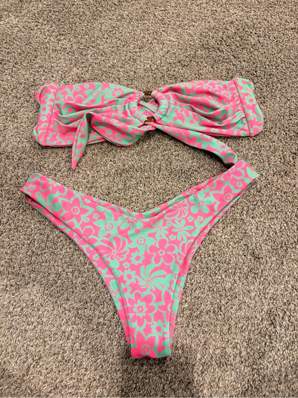 Kulani Kinis: Floral Pink & Mint Bandeau Bikini Set